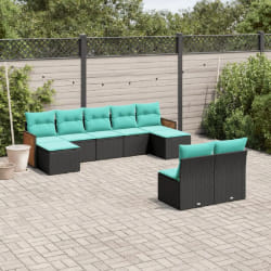 vidaXL Salon de jardin 9 pcs avec coussins noir résine tressée