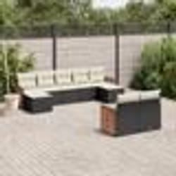 vidaXL Salon de jardin 9 pcs avec coussins noir résine tressée