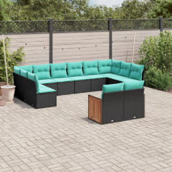 vidaXL Salon de jardin avec coussins 12 pcs noir résine tressée