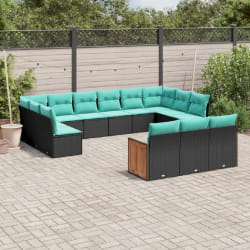 vidaXL Salon de jardin avec coussins 13 pcs noir résine tressée