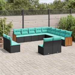 vidaXL Salon de jardin avec coussins 13 pcs noir résine tressée