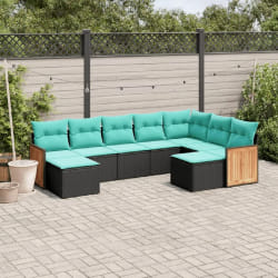 vidaXL Salon de jardin 9 pcs avec coussins noir résine tressée