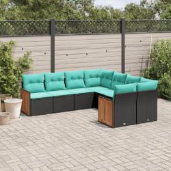 vidaXL Salon de jardin 8 pcs avec coussins noir résine tressée