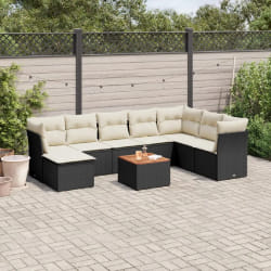 vidaXL Salon de jardin 9 pcs avec coussins noir résine tressée