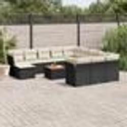 vidaXL Salon de jardin avec coussins 13 pcs noir résine tressée