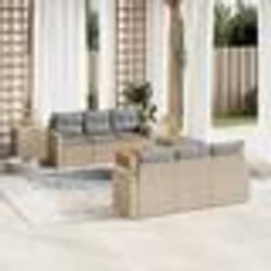 vidaXL Salon de jardin avec coussins 7 pcs beige résine tressée
