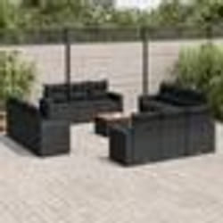 vidaXL Salon de jardin avec coussins 13 pcs noir résine tressée