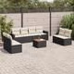vidaXL Salon de jardin 9 pcs avec coussins noir résine tressée