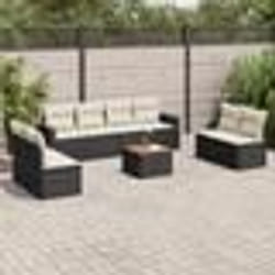 vidaXL Salon de jardin 9 pcs avec coussins noir résine tressée