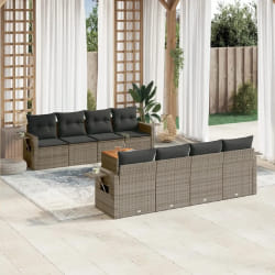 vidaXL Salon de jardin 9 pcs avec coussins gris résine tressée