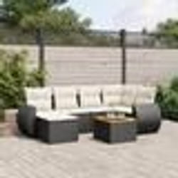 vidaXL Salon de jardin 7 pcs avec coussins noir résine tressée
