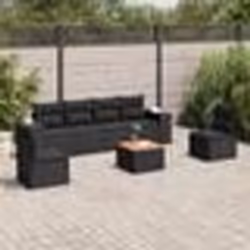 vidaXL Salon de jardin 7 pcs avec coussins noir résine tressée