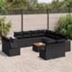 vidaXL Salon de jardin 12 pcs avec coussins noir résine tressée