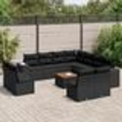 vidaXL Salon de jardin 12 pcs avec coussins noir résine tressée