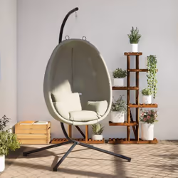 Asseyez-vous et profitez d'un moment de détente dans votre espace de vie avec cette fascinante chaise suspendue en forme d'œu ...