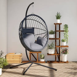 Vidaxl - Chaise suspendue en forme d'œuf et support gris rotin et acier