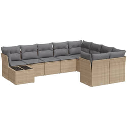 vidaXL Salon de jardin avec coussins 10 pcs beige résine tressée