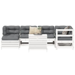 vidaXL Salon de jardin 7 pcs blanc bois de pin massif