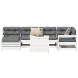 vidaXL Salon de jardin 7 pcs blanc bois de pin massif