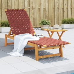 Chaises longues avec table rouge bois d'acacia solide et tissu Vidaxl