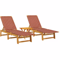 Chaises longues lot de 2 avec table rouge bois massif d'acacia Vidaxl