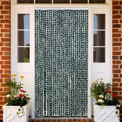 vidaXL Rideau anti-mouches vert et blanc 118x220 cm chenille