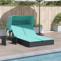 Vidaxl - Chaise Longue Double Et Auvent Et Coussins Noir Résine Tressée
