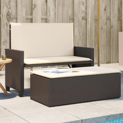 Banc de jardin et coussins et repose-pied marron résine tressée - Vidaxl