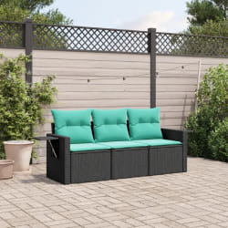 vidaXL Salon de jardin 3 pcs avec coussins noir résine tressée