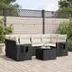 vidaXL Salon de jardin 7 pcs avec coussins noir résine tressée
