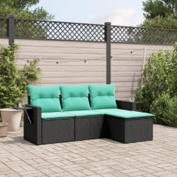 vidaXL Salon de jardin 4 pcs avec coussins noir résine tressée