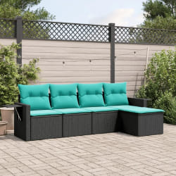 vidaXL Salon de jardin 5 pcs avec coussins noir résine tressée