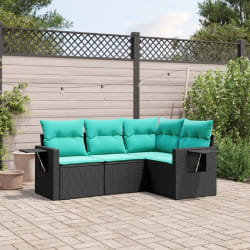 vidaXL Salon de jardin 4 pcs avec coussins noir résine tressée