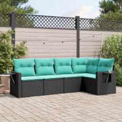 vidaXL Salon de jardin 5 pcs avec coussins noir résine tressée