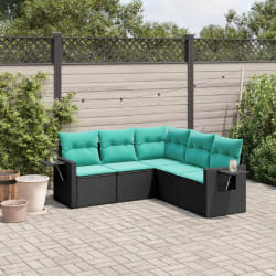 vidaXL Salon de jardin 5 pcs avec coussins noir résine tressée