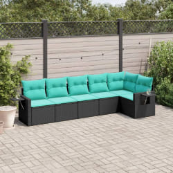 vidaXL Salon de jardin 6 pcs avec coussins noir résine tressée