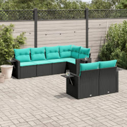 vidaXL Salon de jardin 7 pcs avec coussins noir résine tressée