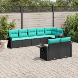 vidaXL Salon de jardin 8 pcs avec coussins noir résine tressée