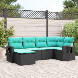 vidaXL Salon de jardin 6 pcs avec coussins noir résine tressée