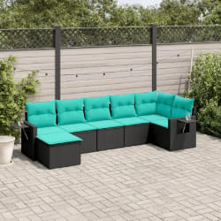 vidaXL Salon de jardin 7 pcs avec coussins noir résine tressée
