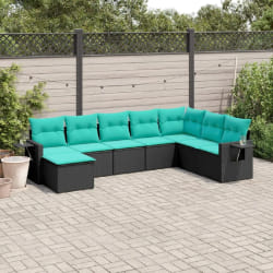 vidaXL Salon de jardin 8 pcs avec coussins noir résine tressée