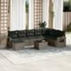 vidaXL Salon de jardin 9 pcs avec coussins gris résine tressée