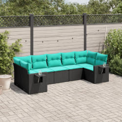 vidaXL Salon de jardin 7 pcs avec coussins noir résine tressée