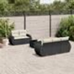 vidaXL Salon de jardin 6 pcs avec coussins noir résine tressée