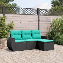 vidaXL Salon de jardin 4 pcs avec coussins noir résine tressée