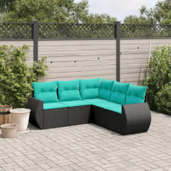 vidaXL Salon de jardin 5 pcs avec coussins noir résine tressée