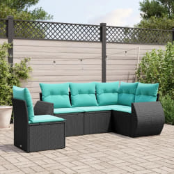 vidaXL Salon de jardin 5 pcs avec coussins noir résine tressée