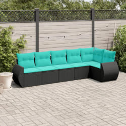 vidaXL Salon de jardin 6 pcs avec coussins noir résine tressée