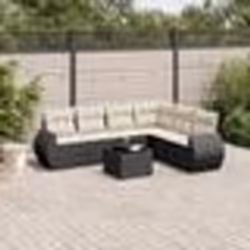 vidaXL Salon de jardin 7 pcs avec coussins noir résine tressée