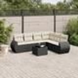 vidaXL Salon de jardin 7 pcs avec coussins noir résine tressée